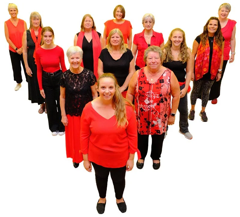 The choir standing in a triangular formation photographed from above